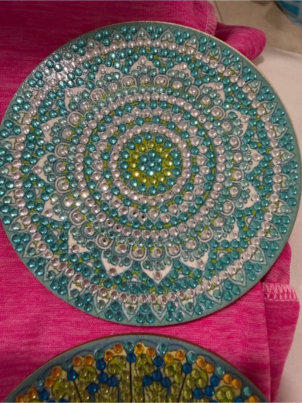 Decorative Beaded Serving Tray - Pink, Gold & Blue